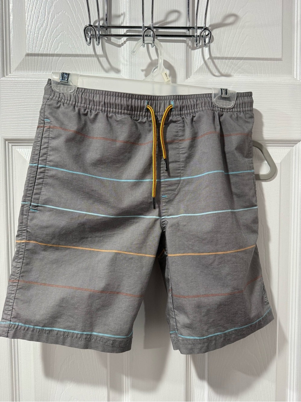 Valor Men's Gray Stripe Swim Trunks with Yellow Drawcord
